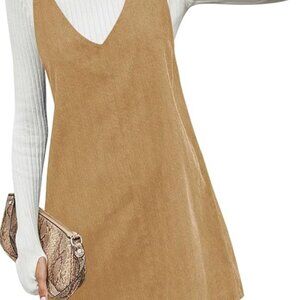 Women's V Neck Corduroy Dress Casual Loose Short Mini Dress